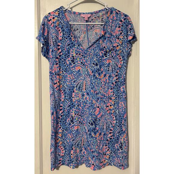 Lilly Pulitzer Duval Dress Tic Tac Tile Allover 100% linen size XS - Picture 2 of 4